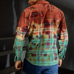 Beige corduroy ombre checks full sleeves shirt