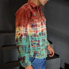 Beige corduroy ombre checks full sleeves shirt