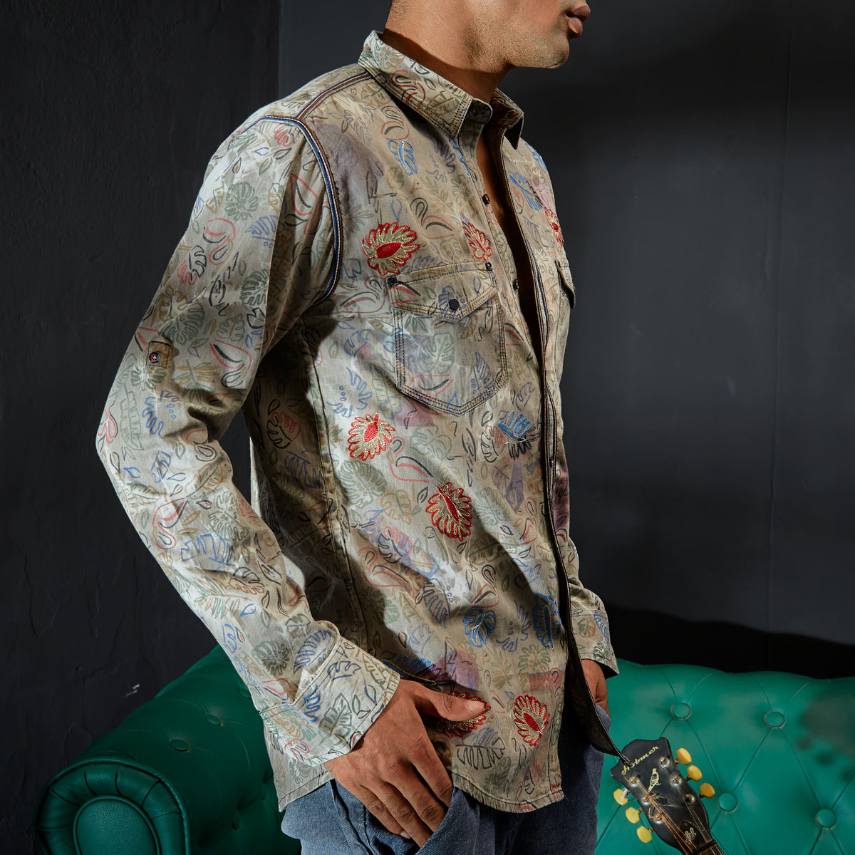 Grey cloud wash full sleeves shirt