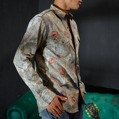 Grey cloud wash full sleeves shirt