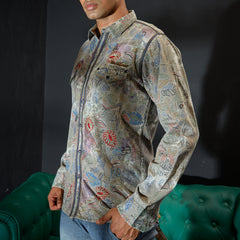 Grey cloud wash full sleeves shirt