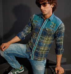 Green indigo checks half & full sleeves shirt