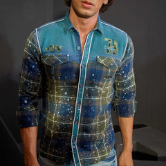 Green indigo checks half & full sleeves shirt