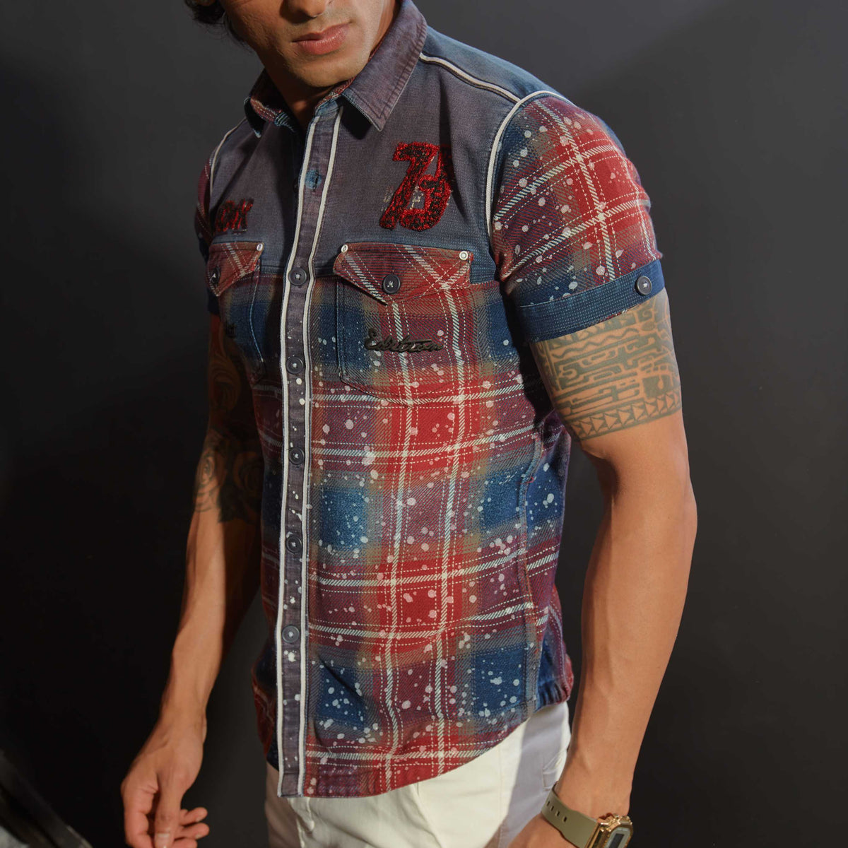 Red indigo checks half and full sleeves shirt